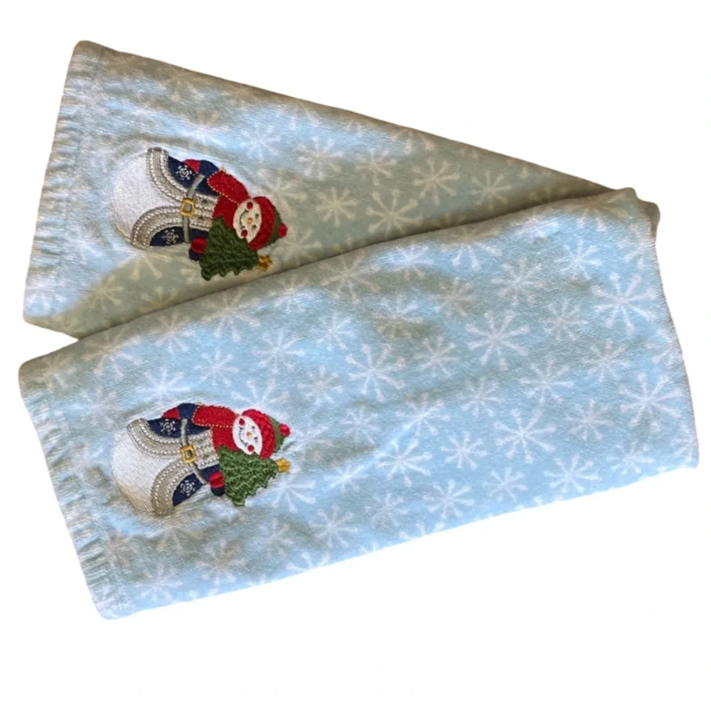 Jingles & Joy Embroidered Snowman Light Blue Hand Towels Set of 2